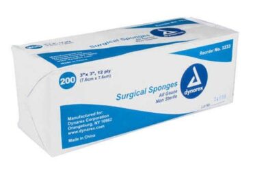 Dynarex 3233 Surgical Gauze Sponge, 3" x 3" 12 Ply, 20/200/cs