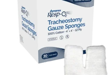 Dynarex 35051 Tracheostomy Gauze Sponges, 100% Cotton, 4" x 4" 12 Ply, 6/50/2cs
