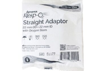 Dynarex 34514 Straight Adaptor with Oxygen Stem, 22 mm OD X 22 mm ID, 50/cs
