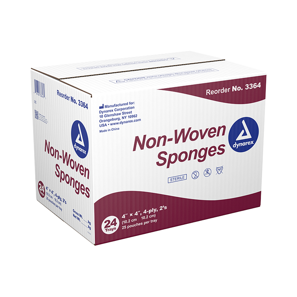 dynarex_3364-4.jpg Dynarex 3364 Non-Woven Sponge - Sterile 2's, 4" x 4" 4 Ply, 24/25/cs