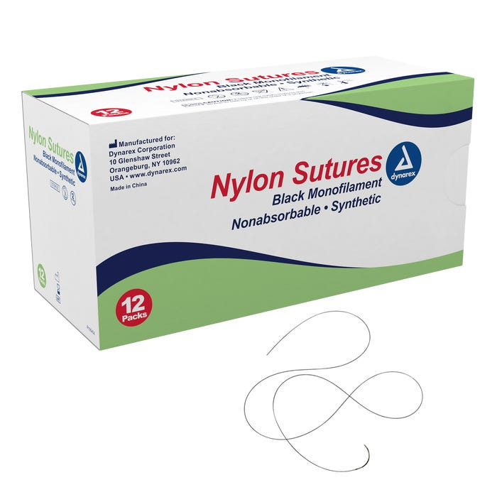 pic_-_9100-9107.png Dynarex 9101 Nylon Sutures-Non Absorbable - Synthetic, Black, 6-0, C3 Needle, L-18", 12/bx