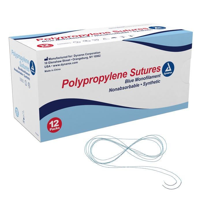 pic_-_9119.png Dynarex 9119 Polypropylene Sutures-Non Absorbable - Synthetic, Blue, 5-0, C3 Needle, 18", 12/bx