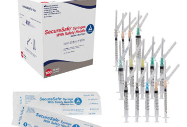 Dynarex 8925 SecureSafe Syringe w/ Safety Needle - Luer Lock, 22G, 1.5" Needle, 3 cc, 8/100/cs