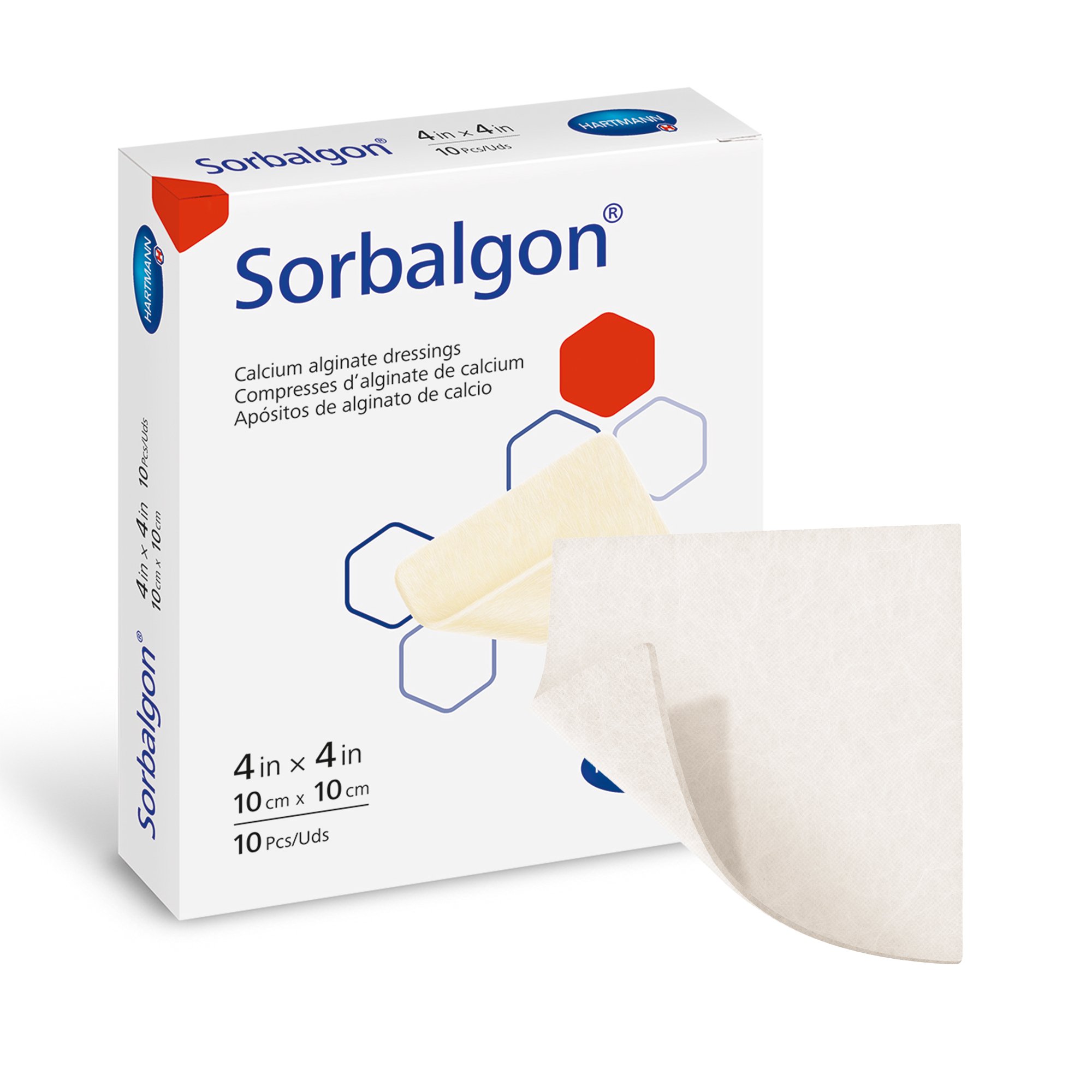 473914_ppkgleft.jpg HARTMANN Sorbalgon® Calcium Alginate Dressing, 4" x 5", 10/bx - Image 1