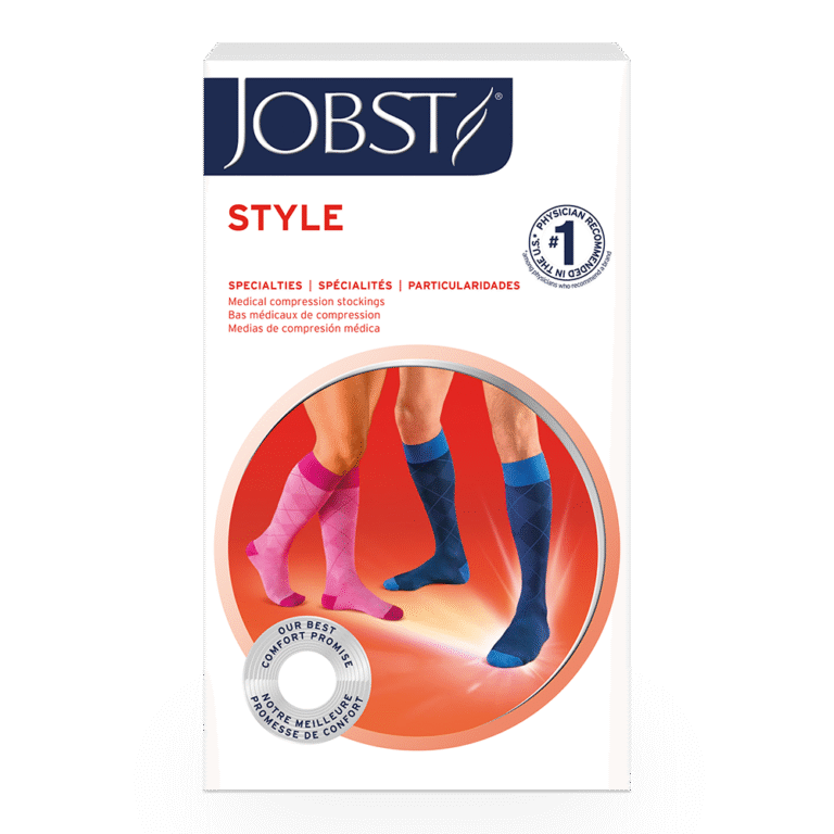 JOBST STYLE 30-40 MM HG KNEE HIGH CLOSED TOE MEDIUM-LONG ARGYLE BLUE