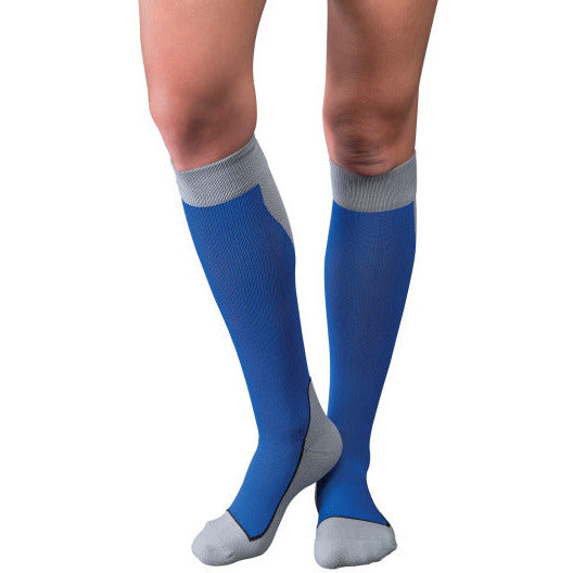JOBST SPORT SOCK KNEE CLOSED TOE 15-20 ROYAL BLUE/GREY SM